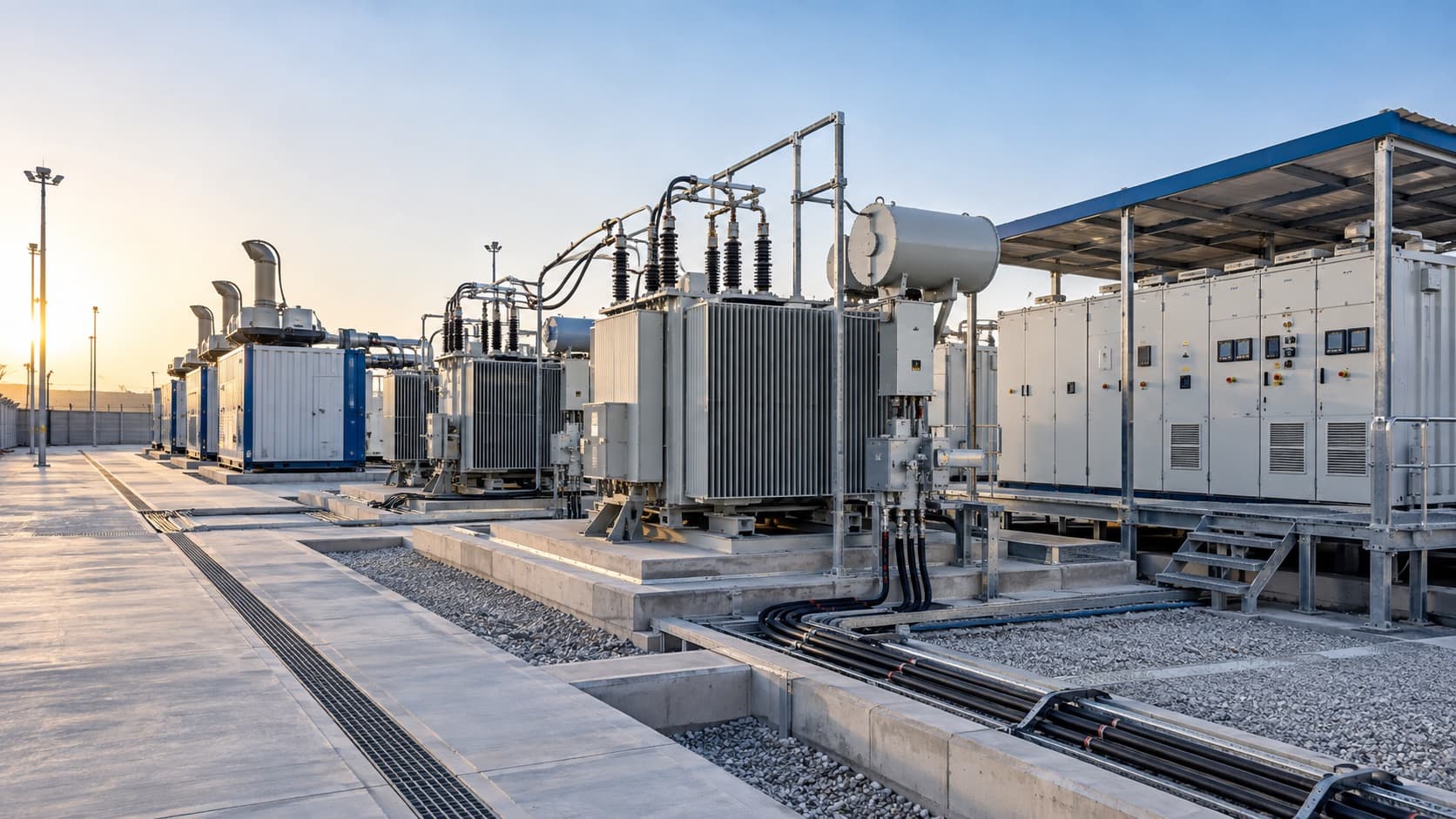 Transformers, switchgear and cable infrastructure for a modular power plant