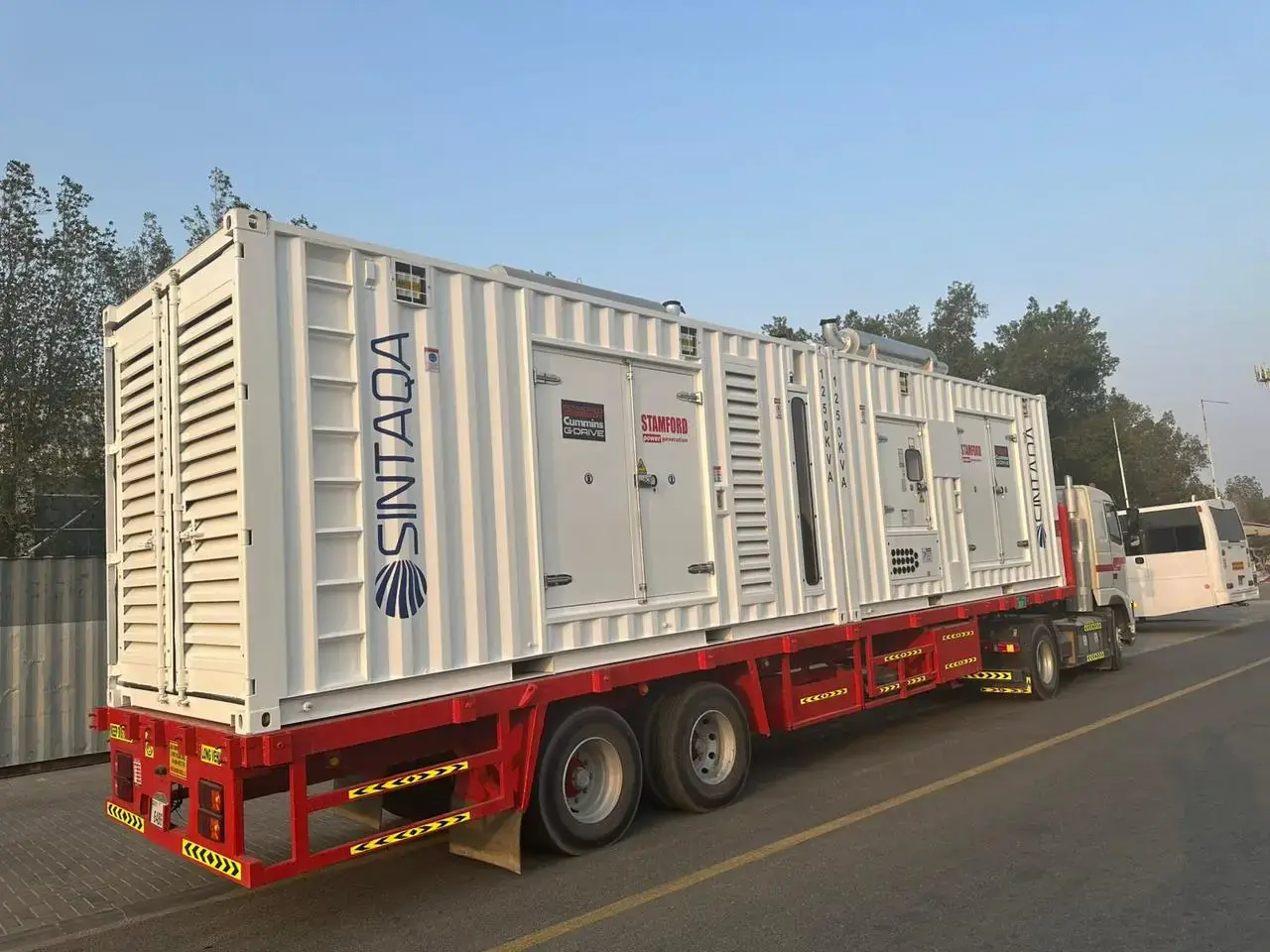 SINTAQA containerised 1,250 kVA generators transported for a multi-megawatt deployment