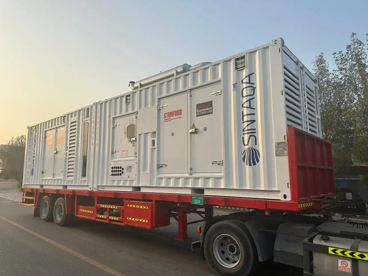 Containerised generator on a trailer during mobilisation