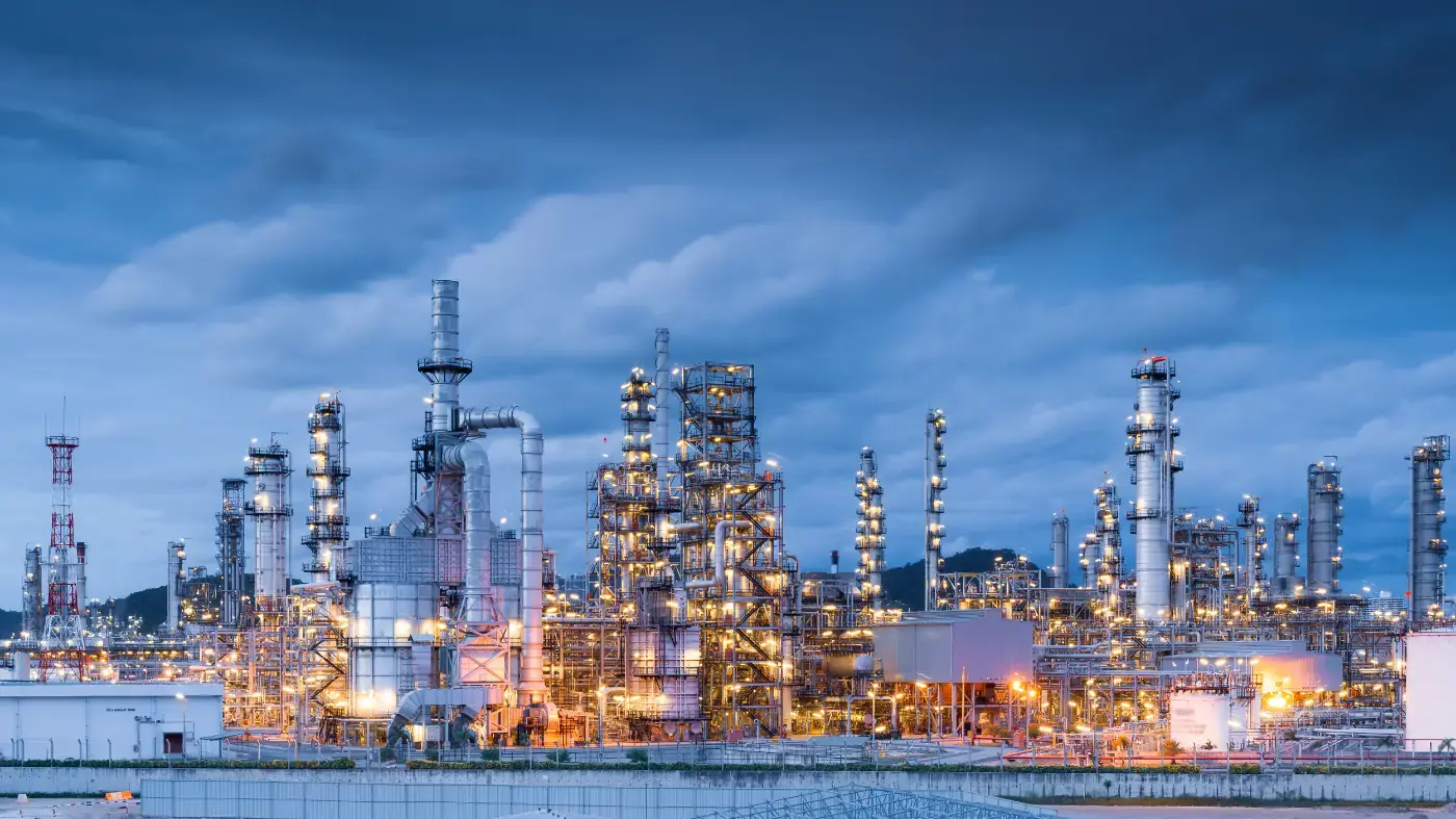 Refinery and petrochemical facility at dusk